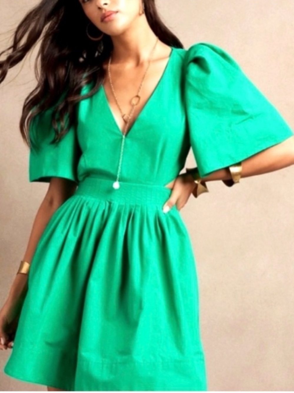 Banana Republic green Puff-Sleeve Cutout Mini Dress | size 4